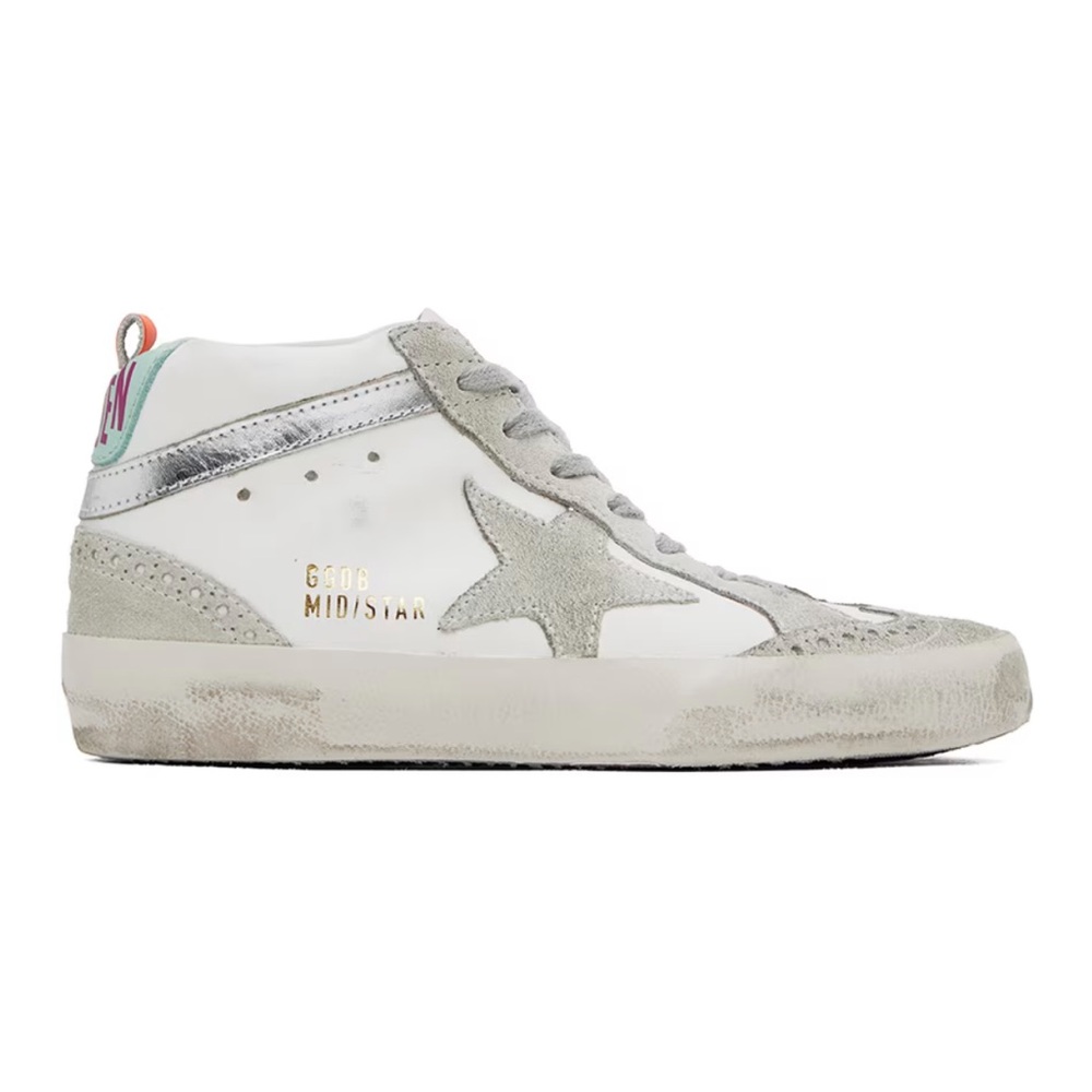 New Golden Goose White & Gray Mid Star Sneakers